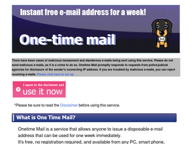 'onetime-mail.com' screenshot