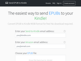 'sendepubtokindle.com' screenshot