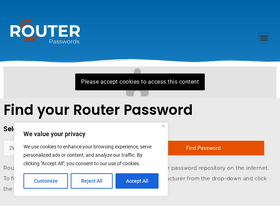 'routerpasswords.com' screenshot