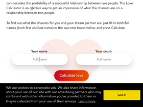 'lovecalculator.com' screenshot