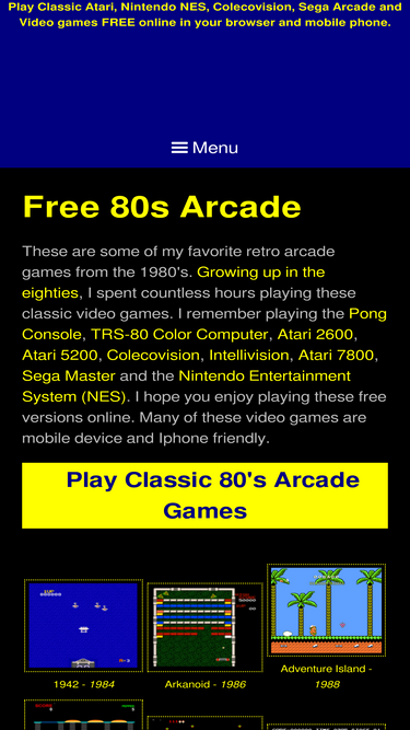 Free 80s Arcade - Online browser play of classic Nintendo NES