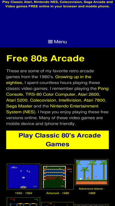 Free 80s Arcade - Online browser play of classic Nintendo NES, retro Atari  games and original Sega Arcade games - Free play