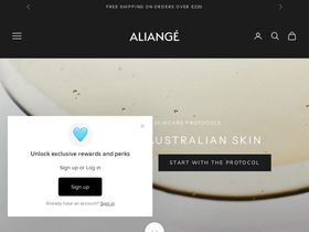 Aliangé Skincare homepage screenshot