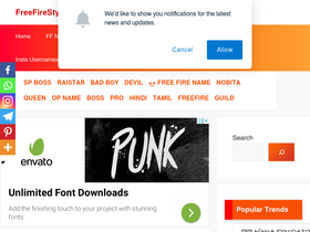 'freefirestylishname.com' screenshot