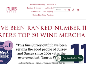 Tauruswines homepage screenshot