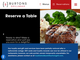 'burtonsgrill.com' screenshot