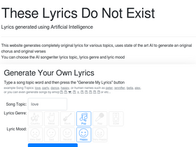 'theselyricsdonotexist.com' screenshot