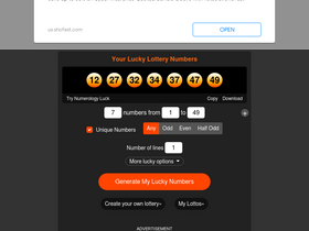 'lotterynumbergenerator.net' screenshot
