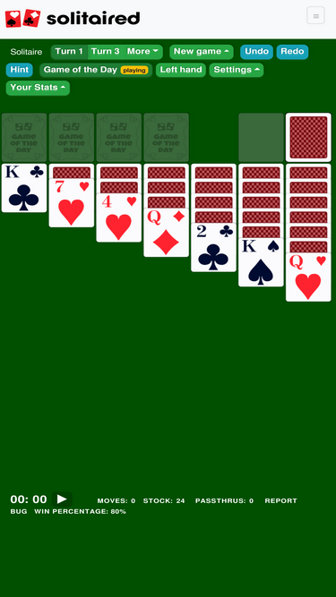 freecell solitaire - green felt - 123 games free