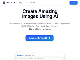 DiffusionBee - Transform text into stunning AI art offline on macOS, free and user-friendly.