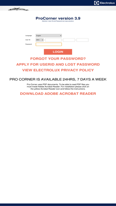 procorner.electrolux.com