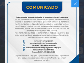 'acerosarequipa.com' screenshot