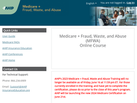'ahipmedicaretraining.com' screenshot