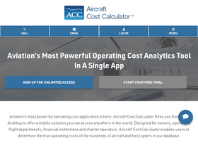 'aircraftcostcalculator.com' screenshot