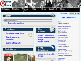 'antiwarsongs.org' screenshot