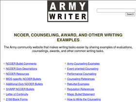 'armywriter.com' screenshot