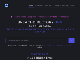 'breachdirectory.org' screenshot
