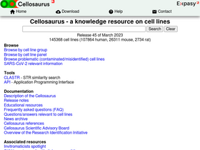 'cellosaurus.org' screenshot
