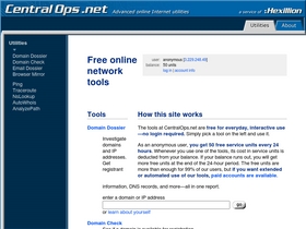 'centralops.net' screenshot