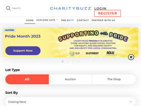 'charitybuzz.com' screenshot