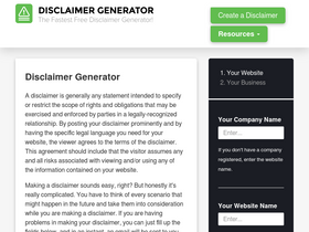 'disclaimergenerator.net' screenshot