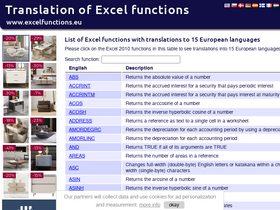 'excelfunctions.eu' screenshot