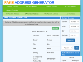 'fakeaddressgenerator.com' screenshot