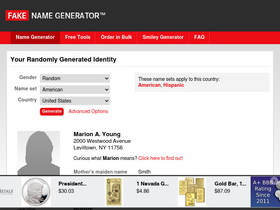 'fakenamegenerator.com' screenshot