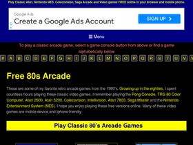 'free80sarcade.com' screenshot
