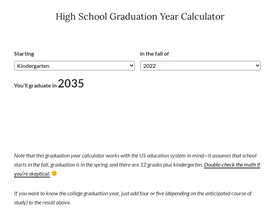 'graduationyearcalculator.com' screenshot
