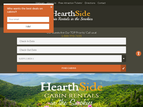 'hearthsidecabinrentals.com' screenshot