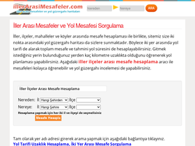 'illerarasimesafeler.com' screenshot
