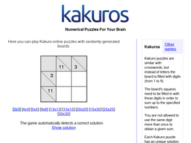 'kakuros.com' screenshot