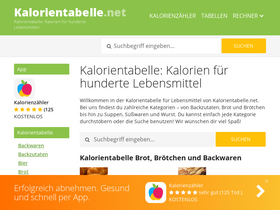 'kalorientabelle.net' screenshot