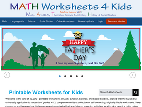 'mathworksheets4kids.com' screenshot