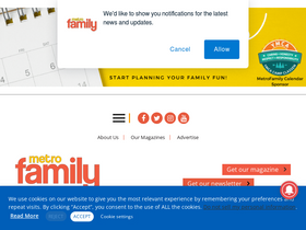 'metrofamilymagazine.com' screenshot