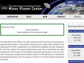 'minorplanetcenter.net' screenshot
