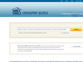 'nmlsconsumeraccess.org' screenshot