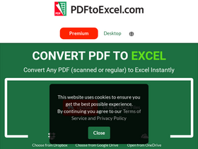 'pdftoexcel.com' screenshot