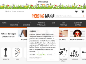 'piercingmania.co.uk' screenshot