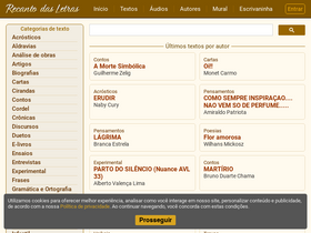 'recantodasletras.com.br' screenshot