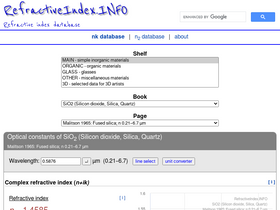 'refractiveindex.info' screenshot