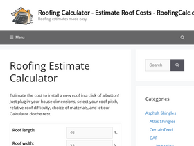 'roofingcalc.com' screenshot