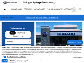 'shinglespringssubaru.com' screenshot