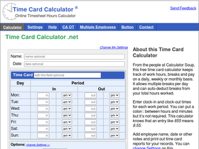 'timecardcalculator.net' screenshot