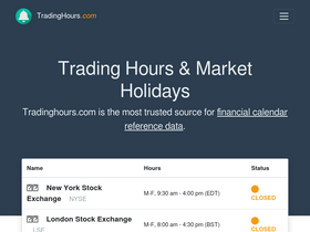 'tradinghours.com' screenshot