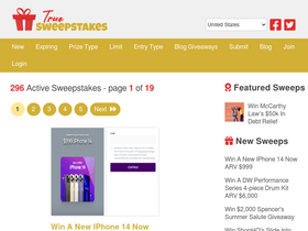 'truesweepstakes.com' screenshot
