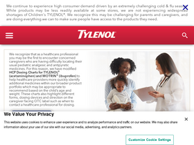 'tylenolprofessional.com' screenshot