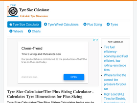 'tyresizecalculator.com' screenshot