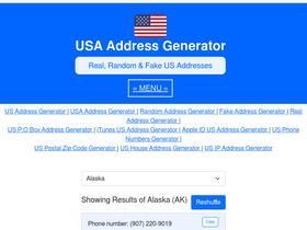 'usaddressgenerator.com' screenshot